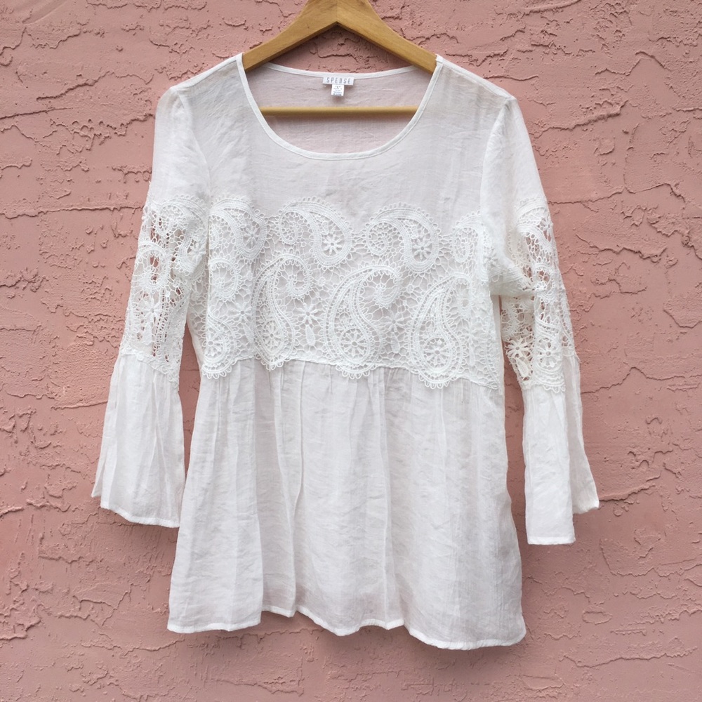 Spense Sheer Crocheted Blouse Shirt Top Womens Medium